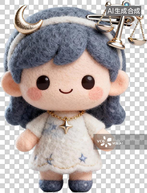 【AI数字艺术】可爱的卡通Q版盲盒系列3D毛毡风格十二星座插画元素免抠图形图片素材