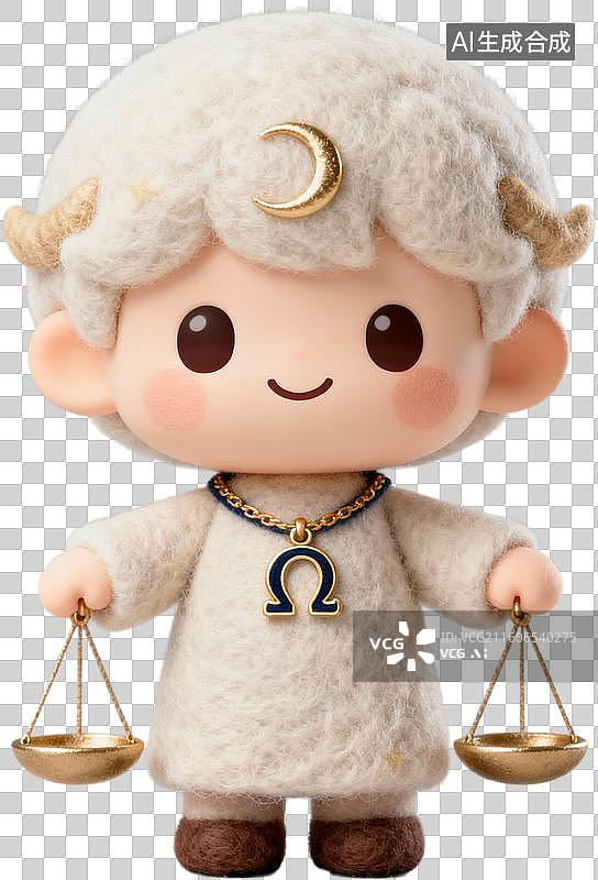 【AI数字艺术】可爱的卡通Q版盲盒系列3D毛毡风格十二星座插画元素免抠图形图片素材