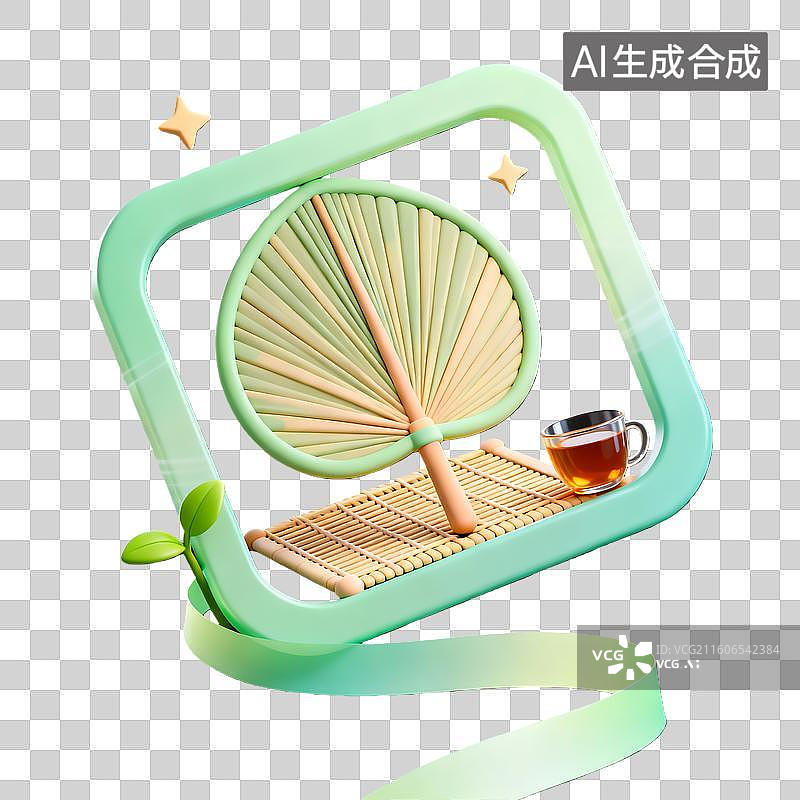 【AI数字艺术】3d卡通粘土二十四节气夏至解暑绿色装饰边框元素图片素材
