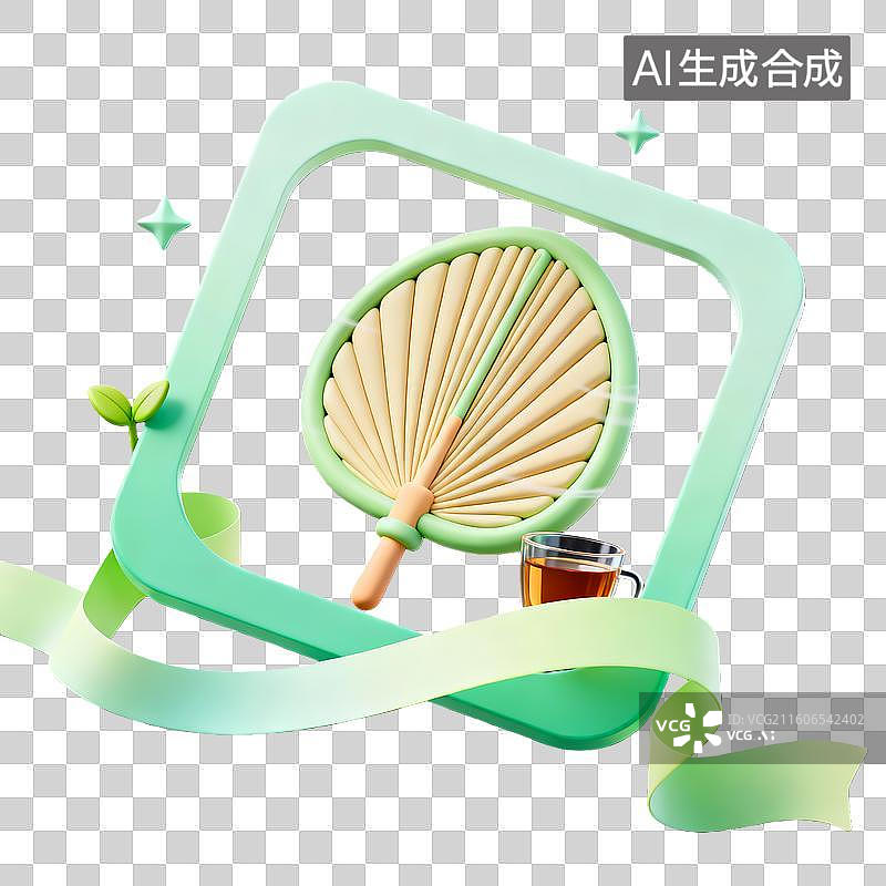 【AI数字艺术】3d卡通粘土二十四节气夏至解暑绿色装饰边框元素图片素材