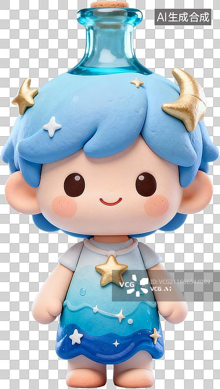 【AI数字艺术】可爱的卡通Q版盲盒系列3D粘土风格十二星座插画元素免抠图形图片素材