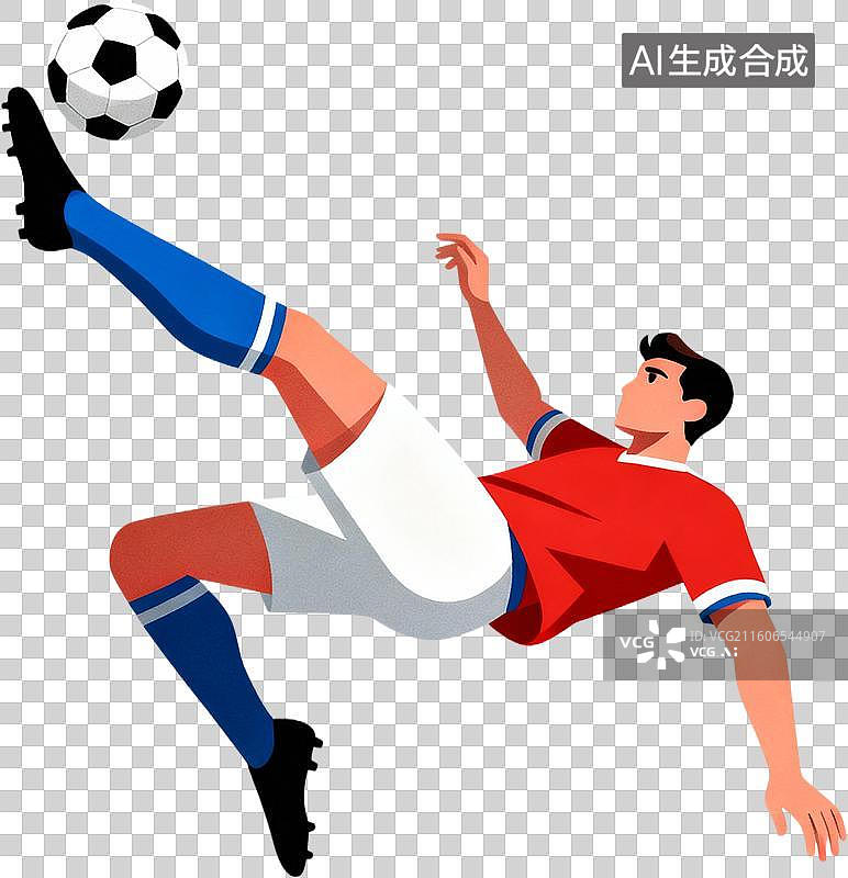 【AI数字艺术】2D扁平插画肌理噪点几何造型现代设计感的足球运动比赛的进球瞬间插画元素免抠图形图片素材