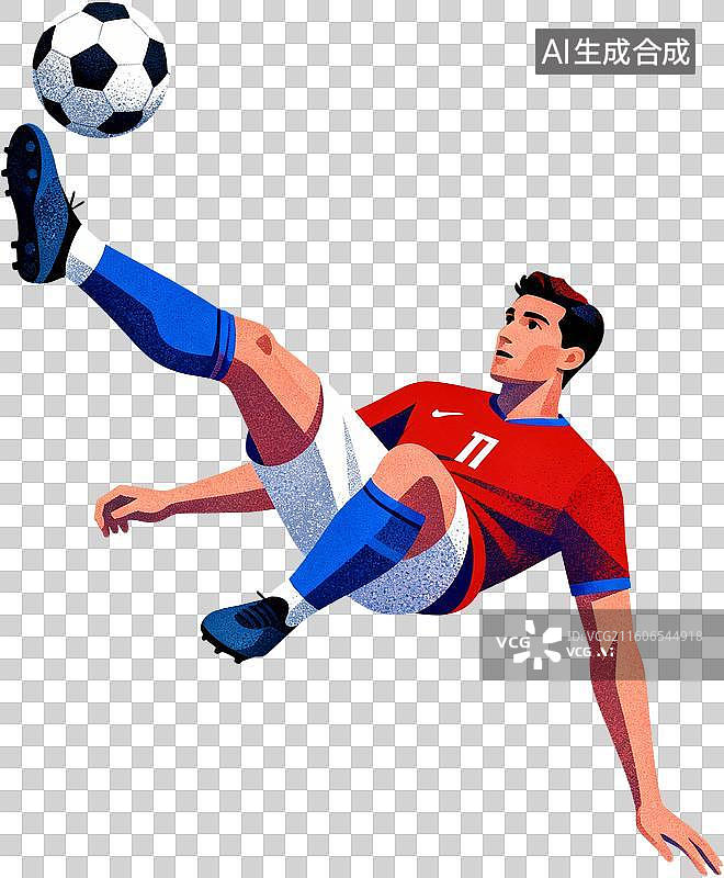 【AI数字艺术】2D扁平插画肌理噪点几何造型现代设计感的足球运动比赛的进球瞬间插画元素免抠图形图片素材