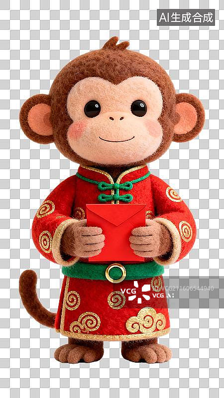 【AI数字艺术】卡通毛毡风格的十二生肖拿红包  身穿中国风红色喜庆服饰的十二生肖形象图片素材