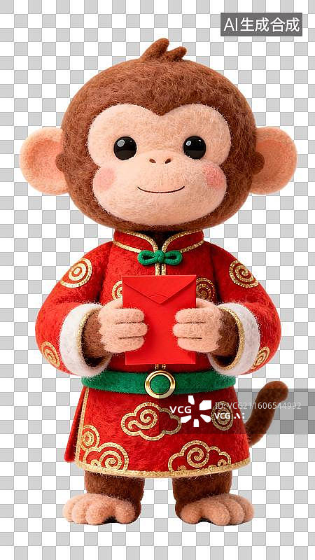 【AI数字艺术】卡通毛毡风格的十二生肖拿红包  身穿中国风红色喜庆服饰的十二生肖形象图片素材