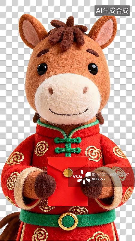 【AI数字艺术】卡通毛毡风格的十二生肖拿红包  身穿中国风红色喜庆服饰的十二生肖形象图片素材