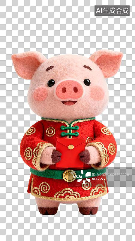 【AI数字艺术】卡通毛毡风格的十二生肖拿红包  身穿中国风红色喜庆服饰的十二生肖形象图片素材