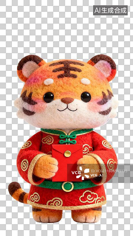 【AI数字艺术】卡通毛毡风格的十二生肖拿红包  身穿中国风红色喜庆服饰的十二生肖形象图片素材