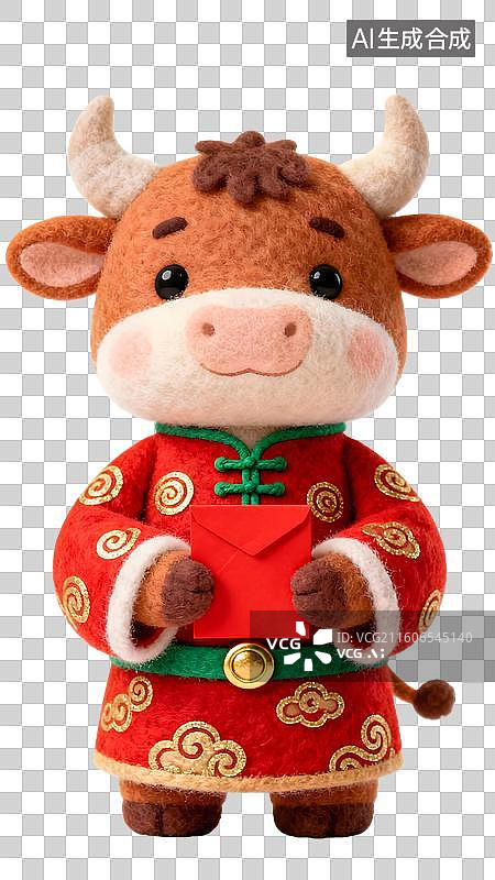 【AI数字艺术】卡通毛毡风格的十二生肖拿红包  身穿中国风红色喜庆服饰的十二生肖形象图片素材