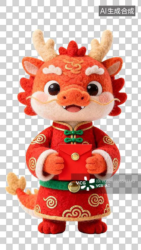 【AI数字艺术】卡通毛毡风格的十二生肖拿红包  身穿中国风红色喜庆服饰的十二生肖形象图片素材
