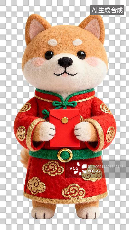 【AI数字艺术】卡通毛毡风格的十二生肖拿红包  身穿中国风红色喜庆服饰的十二生肖形象图片素材