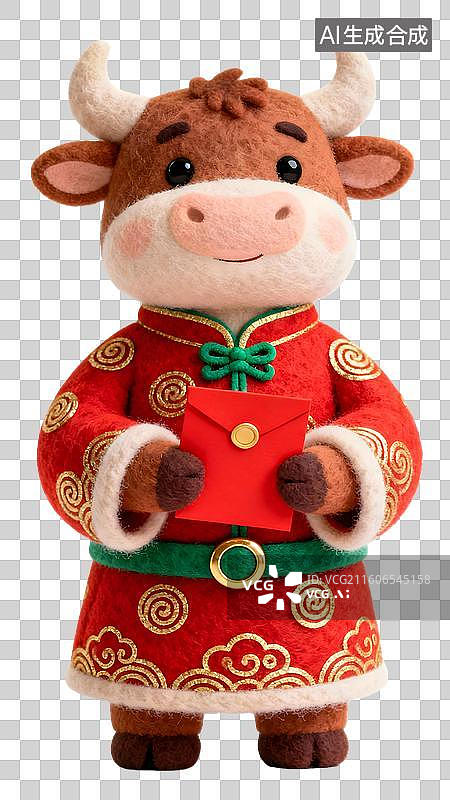 【AI数字艺术】卡通毛毡风格的十二生肖拿红包  身穿中国风红色喜庆服饰的十二生肖形象图片素材