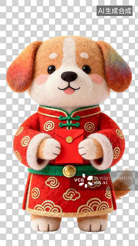 【AI数字艺术】卡通毛毡风格的十二生肖拿红包  身穿中国风红色喜庆服饰的十二生肖形象图片素材