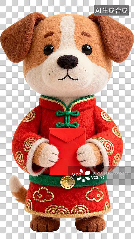 【AI数字艺术】卡通毛毡风格的十二生肖拿红包  身穿中国风红色喜庆服饰的十二生肖形象图片素材