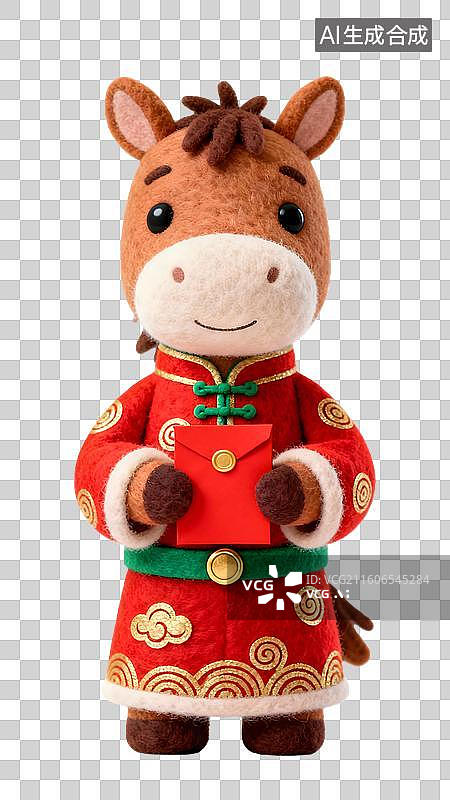 【AI数字艺术】卡通毛毡风格的十二生肖拿红包  身穿中国风红色喜庆服饰的十二生肖形象图片素材