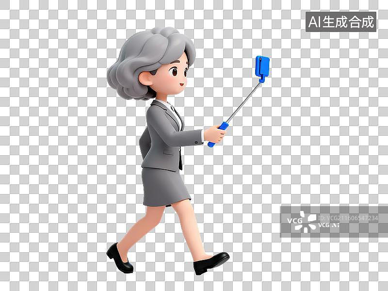 【AI数字艺术】女性手持自拍杆行走图片素材