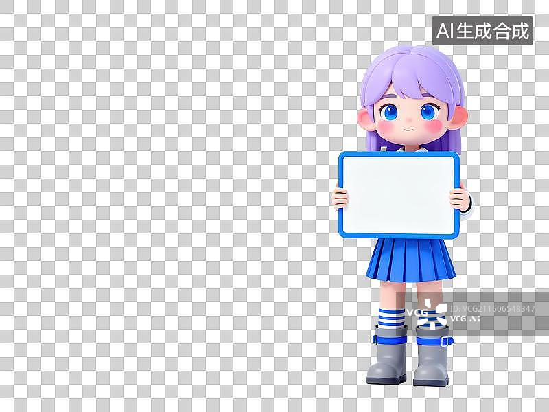 【AI数字艺术】紫色头发女孩手持空白板图片素材