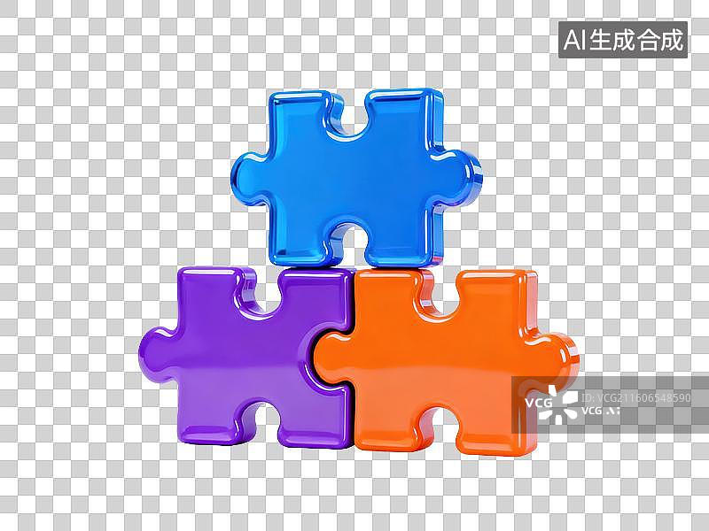 【AI数字艺术】三块彩色拼图连接展示图片素材