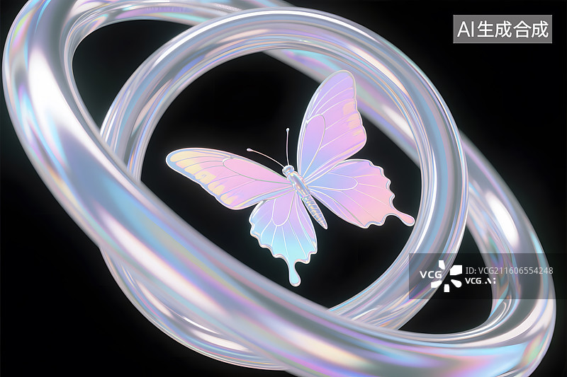 【AI数字艺术】幻彩蝴蝶戒指特写图片素材