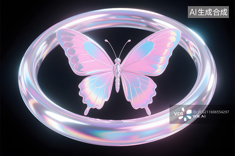 【AI数字艺术】幻彩蝴蝶戒指特写图片素材