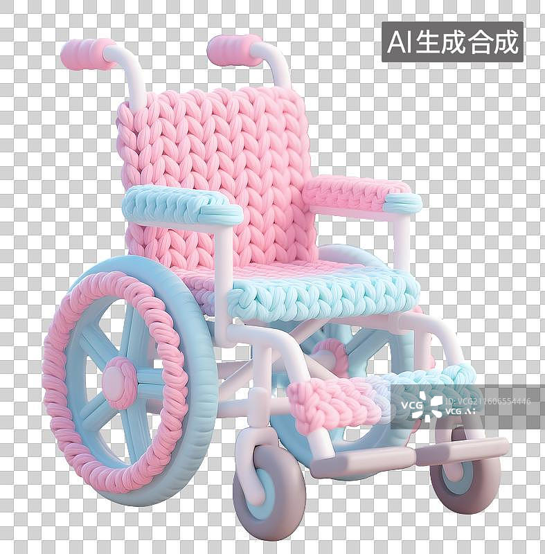 【AI数字艺术】AIGC:3D毛线风格轮椅医疗设备，设计元素，免抠图形图片素材