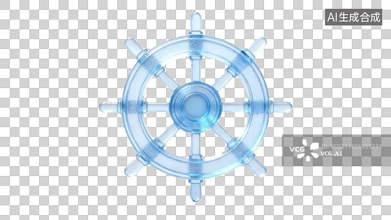 【AI数字艺术】蓝色透明船舵特写图片素材