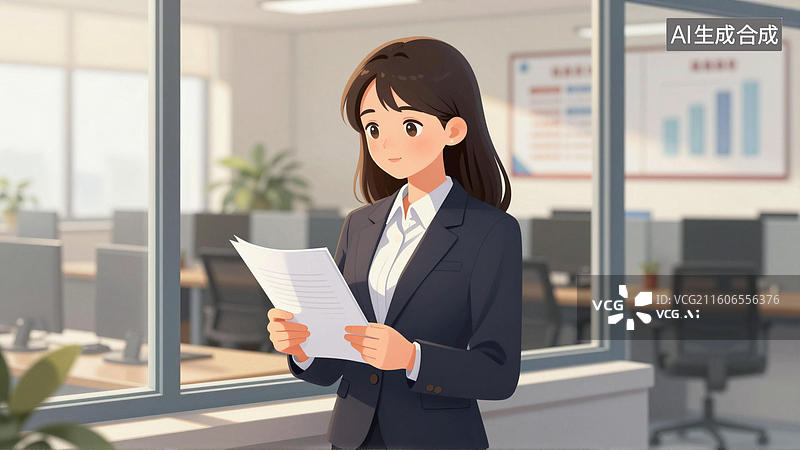 【AI数字艺术】"专业女性在办公室阅读文件"图片素材