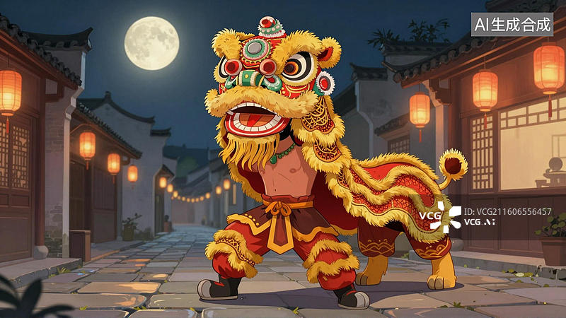【AI数字艺术】舞狮表演中的狮子形象。图片素材