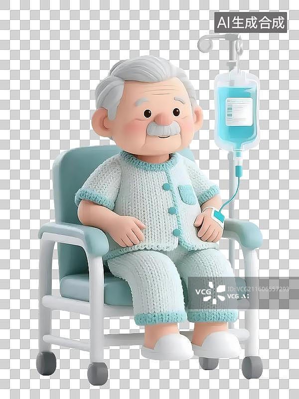 【AI数字艺术】AIGC:毛线风格在医院静脉滴注的老年人，生病 医疗保险，元素，免抠图形图片素材