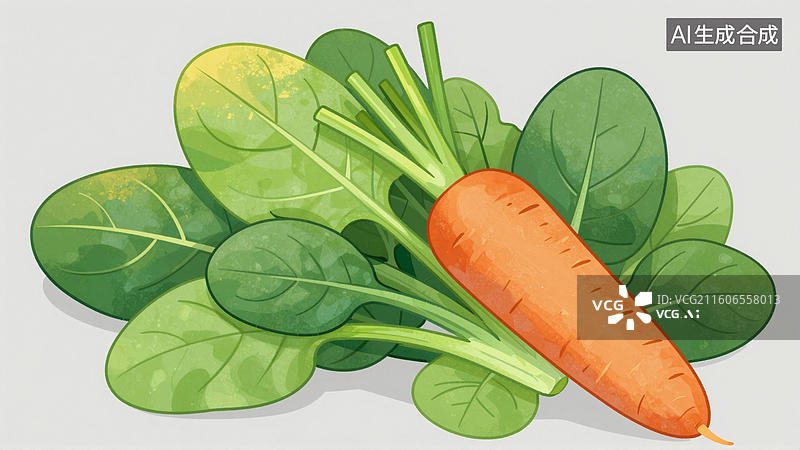 【AI数字艺术】绿色蔬菜和胡萝卜的组合图片素材