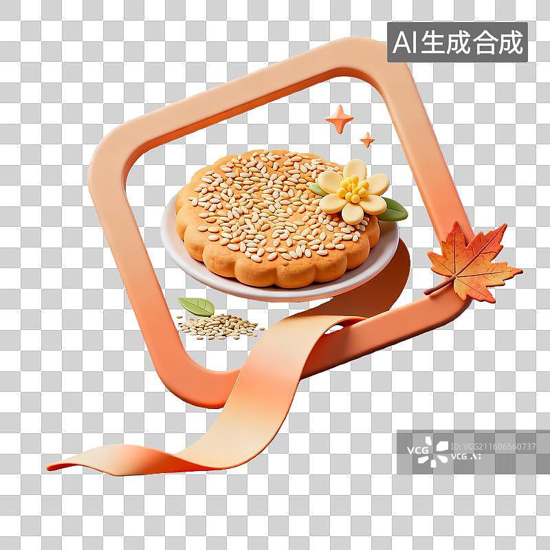 【AI数字艺术】3d卡通粘土二十四节气立秋芝麻饼橙色装饰边框元素图片素材