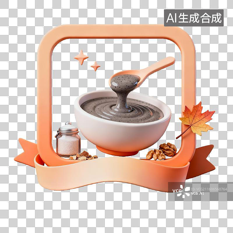 【AI数字艺术】3d卡通粘土二十四 节气立秋芝麻糊橙色装饰边框元素图片素材