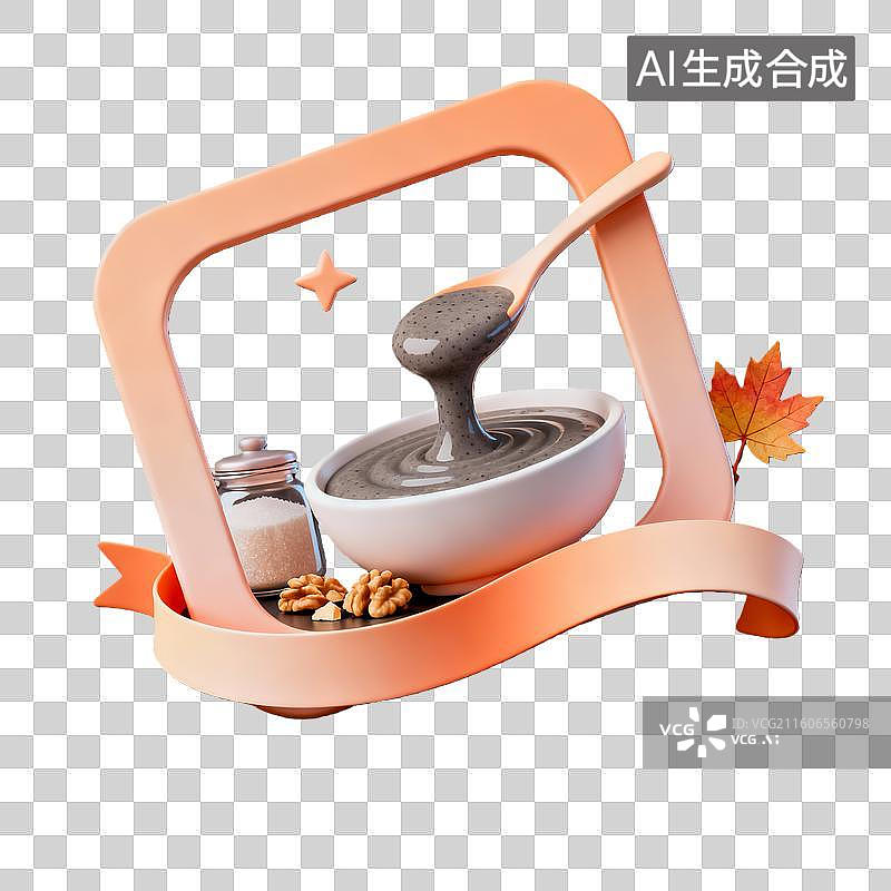 【AI数字艺术】3d卡通粘土二十四 节气立秋芝麻糊橙色装饰边框元素图片素材