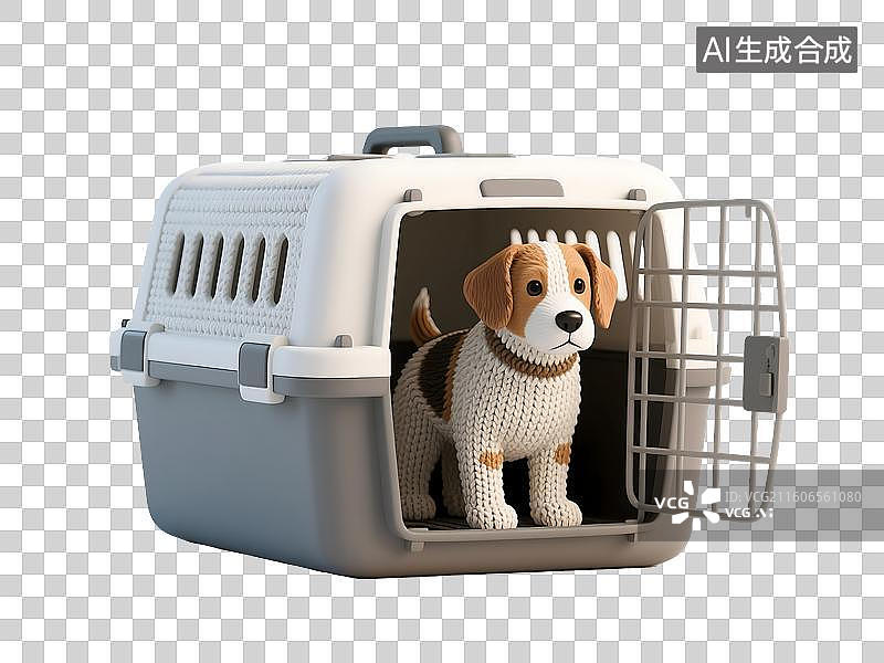 【AI数字艺术】AIGC:3D宠物箱里的狗狗，宠物托运，元素，免抠图形图片素材