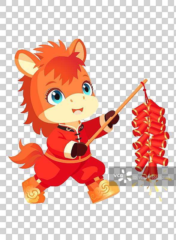 2026马年春节放鞭炮卡通吉祥物ip形象矢量插画元素图片素材