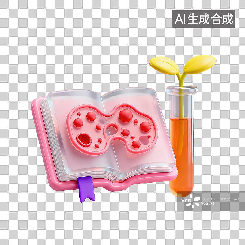 【AI数字艺术】3D磨砂玻璃材质教育主题生物学科学课本细胞使馆元素图片素材