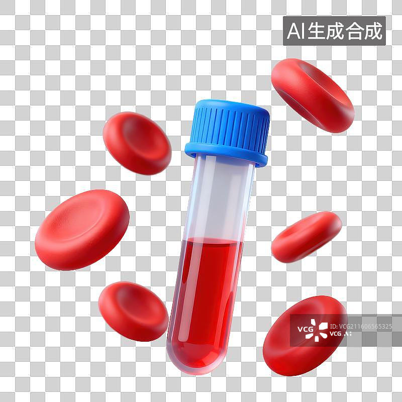 【AI数字艺术】3D磨砂玻璃材质教育主题生物学科学试管血液红细胞元素图片素材