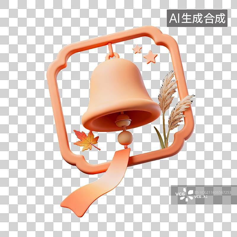 【AI数字艺术】3d卡通粘土二十四节气白露风铃橙色装饰边框元素图片素材