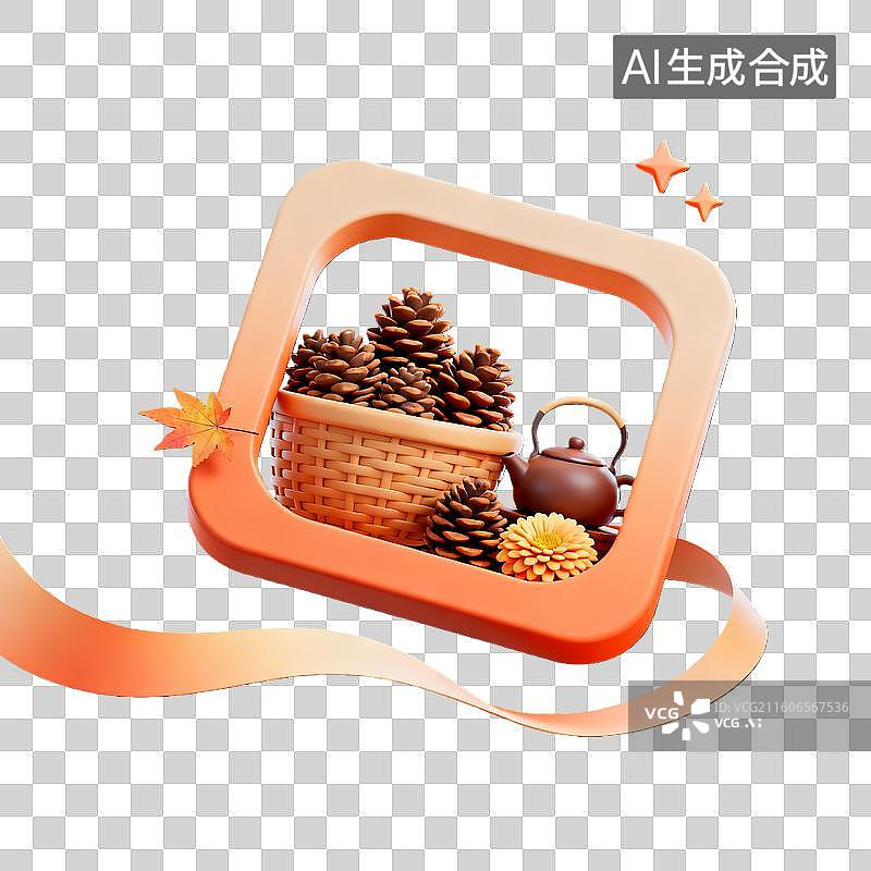 【AI数字艺术】3d卡通粘土二十四节气白露榛果橙色装饰边框元素图片素材