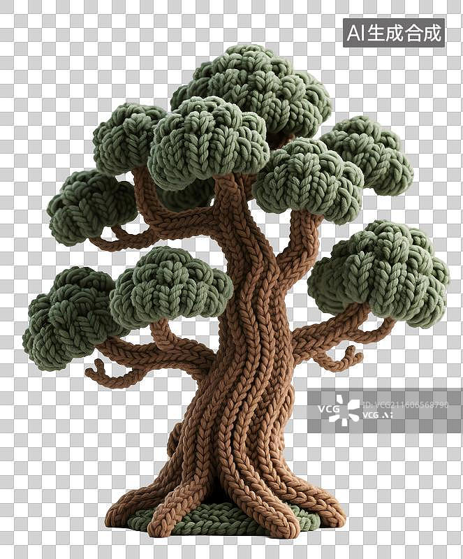 【AI数字艺术】AIGC:毛线风格古风树木，七夕节装饰元素，免抠图形图片素材