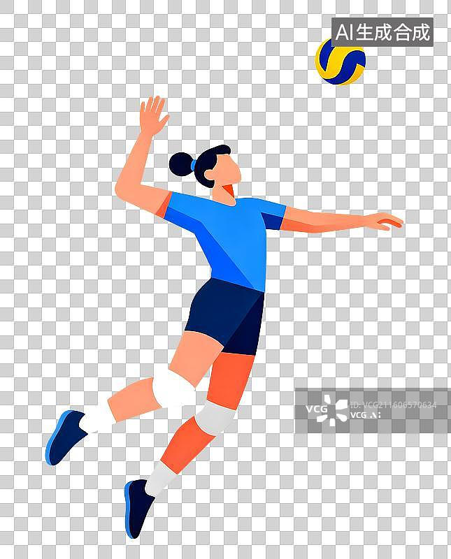 【AI数字艺术】AIGC:打排球的女排球运动员，体育运动，插图插画，元素，免抠图形图片素材