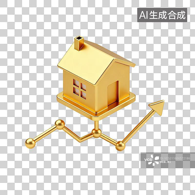 【AI数字艺术】金色3D房地产贷款图标图片素材