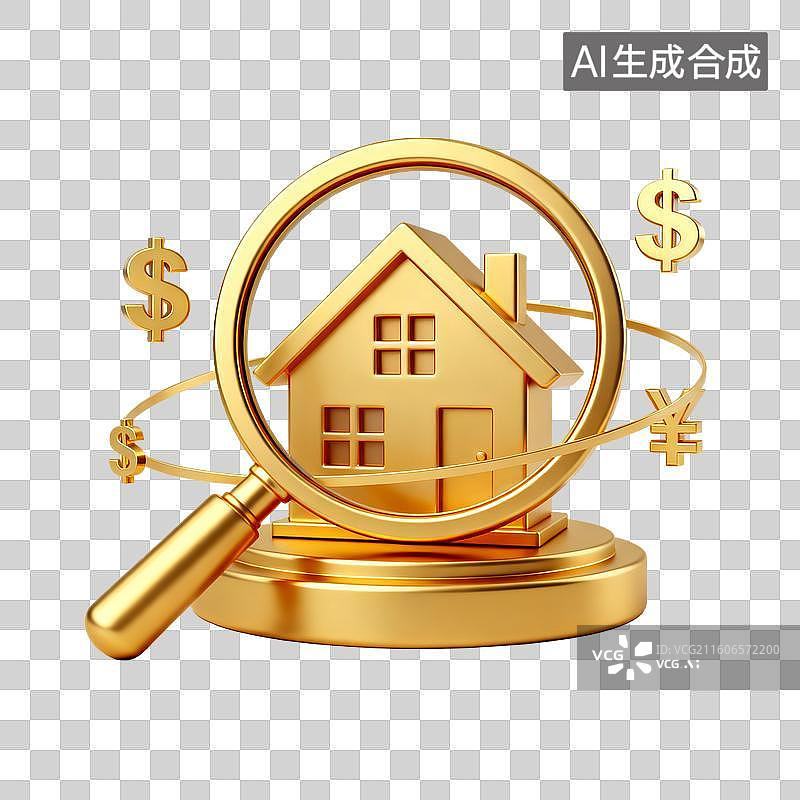 【AI数字艺术】金色3D房地产贷款图标图片素材