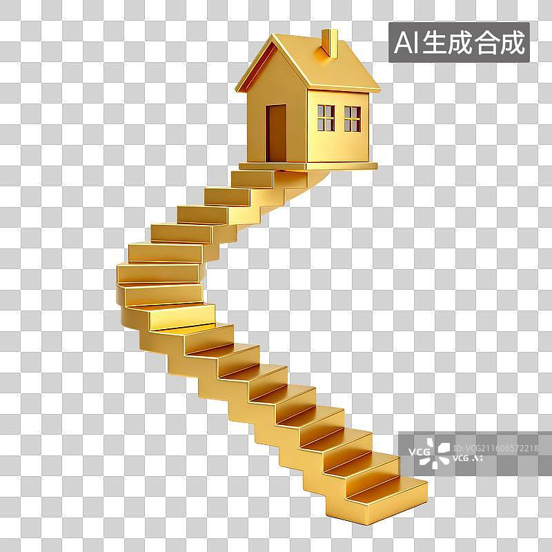 【AI数字艺术】金色3D房地产贷款图标图片素材