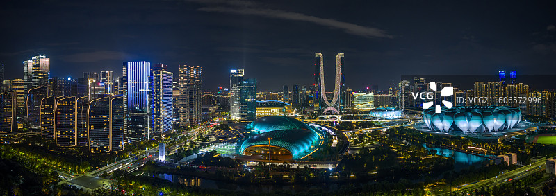 浙江杭州奥体中心全景航拍图片素材
