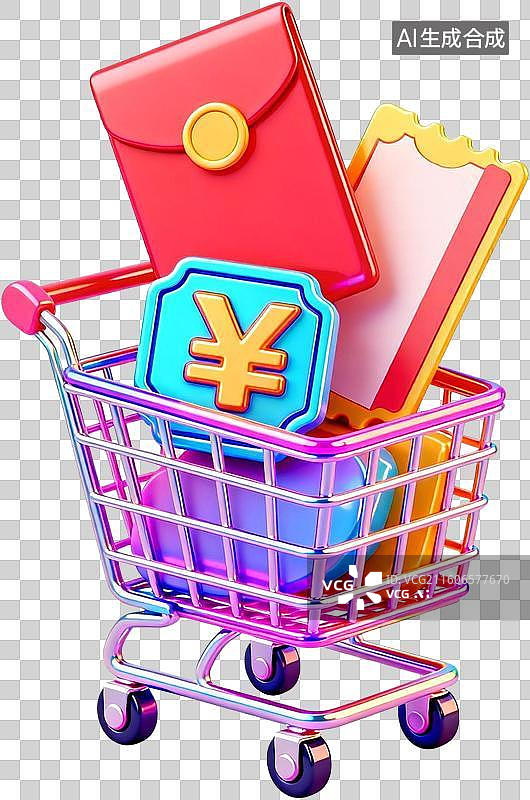 【AI数字艺术】卡通3D渲染果冻玻璃材质立体促销购物金币红包彩蛋插画元素免抠图形图片素材