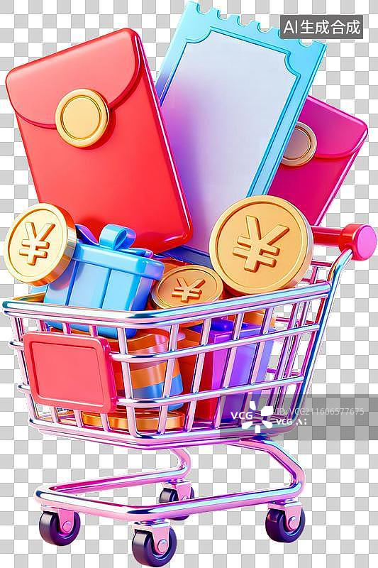 【AI数字艺术】卡通3D渲染果冻玻璃材质立体促销购物金币红包彩蛋插画元素免抠图形图片素材