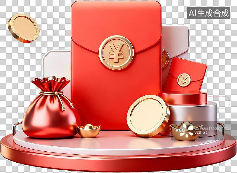 【AI数字艺术】卡通3D渲染果冻玻璃材质立体促销购物金币红包彩蛋插画元素免抠图形图片素材