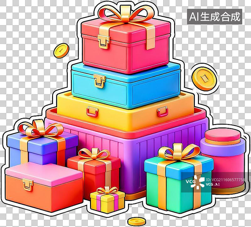 【AI数字艺术】卡通3D渲染果冻玻璃材质立体促销购物金币红包彩蛋插画元素免抠图形图片素材