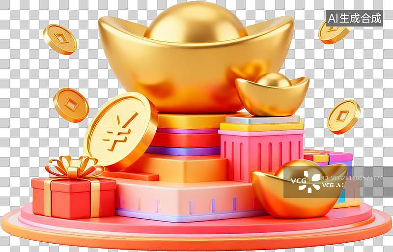 【AI数字艺术】卡通3D渲染果冻玻璃材质立体促销购物金币红包彩蛋插画元素免抠图形图片素材